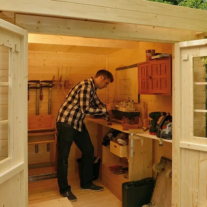 Drvena vrtna kućica Mikka - Drvo, Baza: 3,6 m², Debljina stijenke: 19 mm, Ravan krov - Proizvod u upotrebi