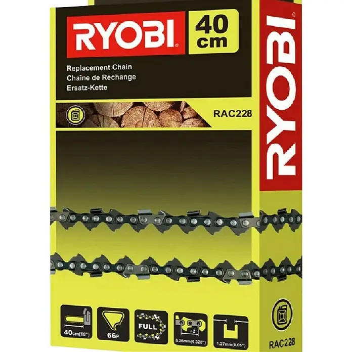 Ryobi Lanac za motorne pile - Duljina reza: 40 cm, Broj karike lanca: 66 Kom. - Dijagonalni pogled