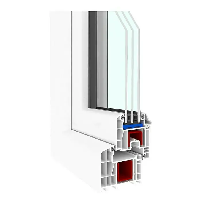 PVC prozor bez kvake, 6 komora, 3 stakla - Š x V: 80 x 90 cm, DIN desno, Bijele boje - Detaljan prikaz
