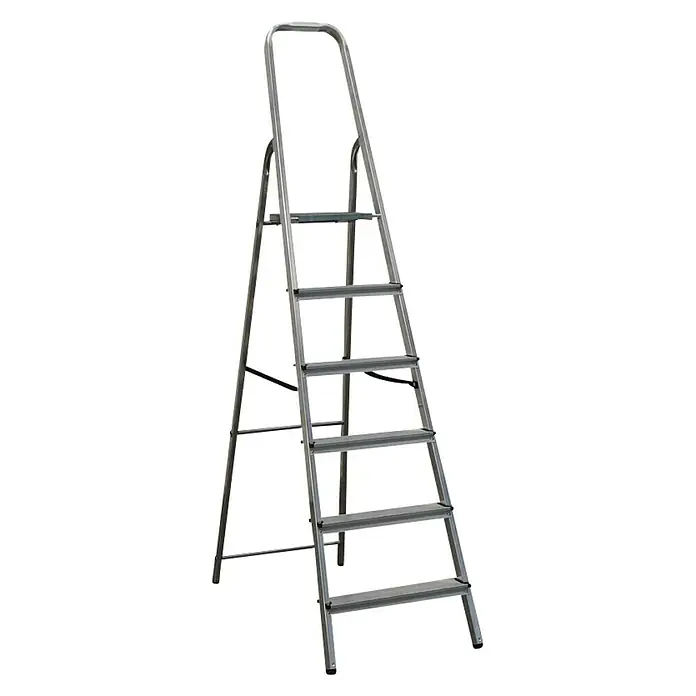 Alpos Alu Preklopne ljestve - 6 stepenica, Radna visina: 3,1 m, Aluminij - Dijagonalni pogled