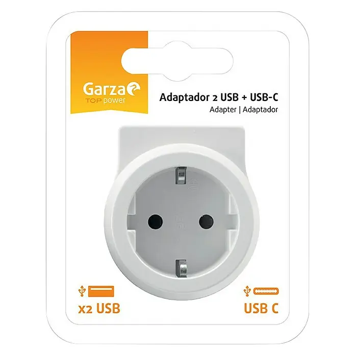 Garza Adaptador de carga USB Schuko - Potencia de conexión máx.: 3.680 W - Vista frontal