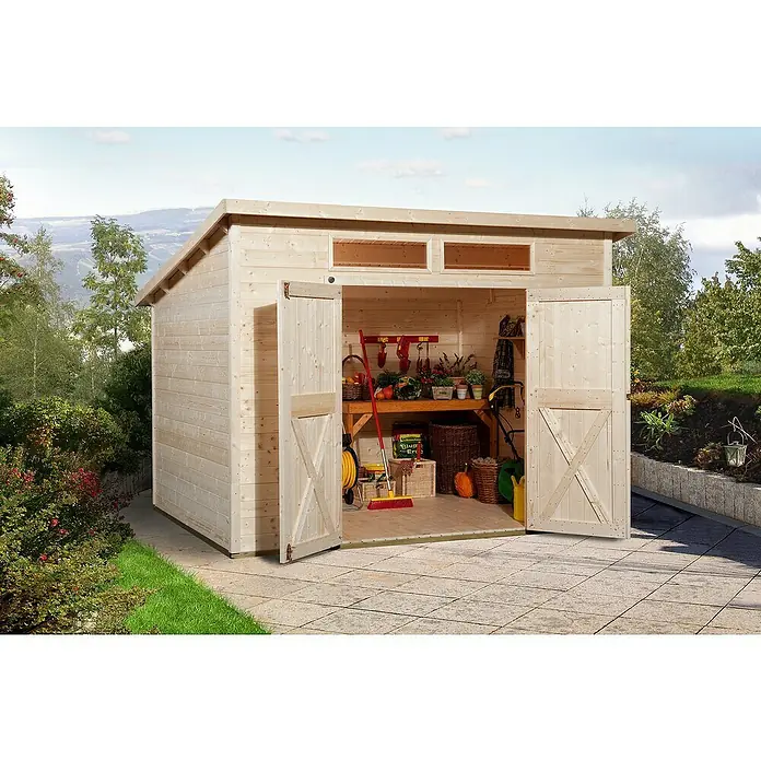 Weka Gerätehaus 325 A - 4,95 m², Wandstärke: 19 mm, Unbehandelt - Stimmungsaufnahme