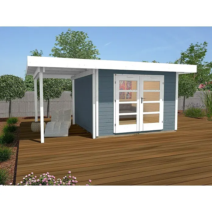 Weka Gartenhaus Designhaus 126 A+ - B x T: 500 x 316 cm, Holz, 10,652 m², Wandstärke: 28 mm, Grau/Weiß - Stimmungsaufnahme