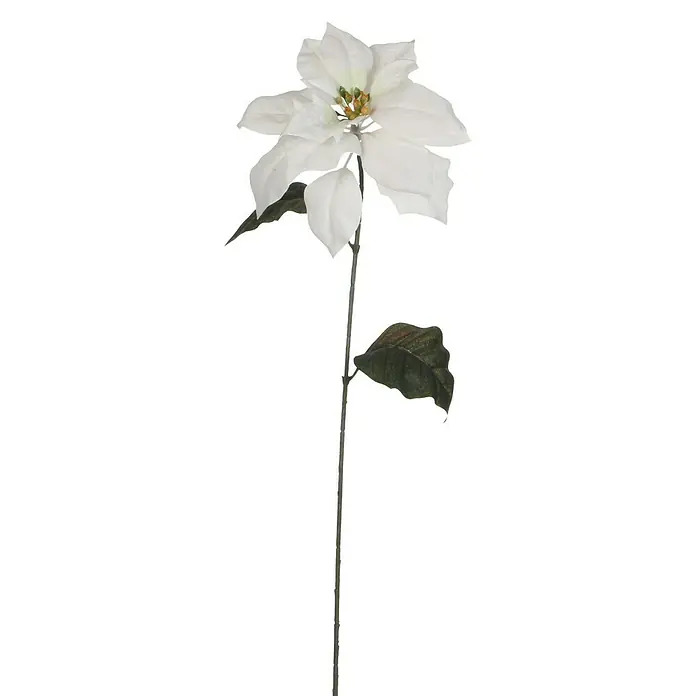 Flor artificial Poinsettia - 71 cm, Blanco - Vista frontal