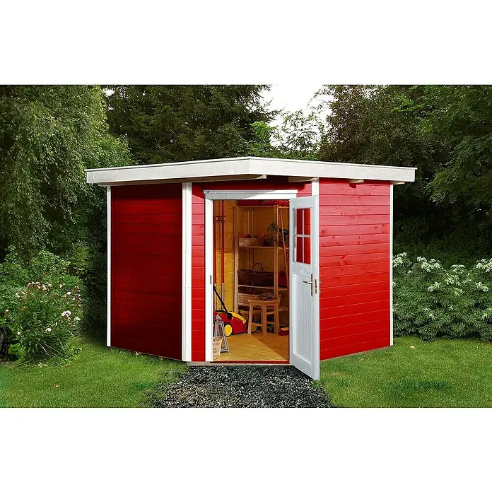Weka Gartenhaus 229 - B x T: 270 x 270 cm, Holz, 5,617 m², Wandstärke: 21 mm, Schwedenrot/Weiß - Stimmungsaufnahme
