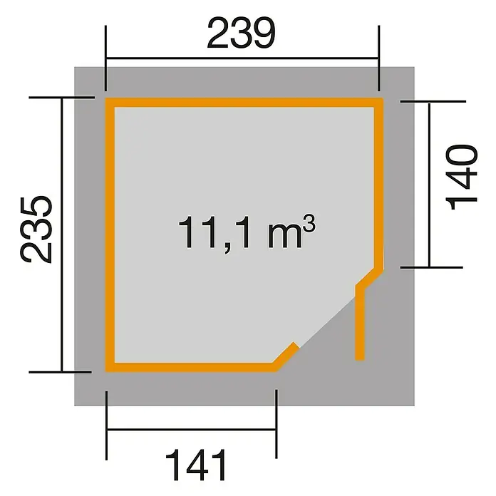 Weka Gartenhaus 229 - B x T: 270 x 270 cm, Holz, 5,617 m², Wandstärke: 21 mm, Schwedenrot/Weiß - Skizze