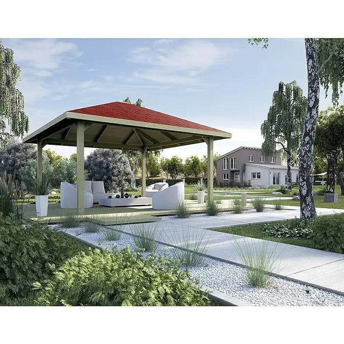 Weka Pavillon Gartenoase 651 A - L x B: 480 x 480 cm, Mit Dachschindeln - Stimmungsaufnahme
