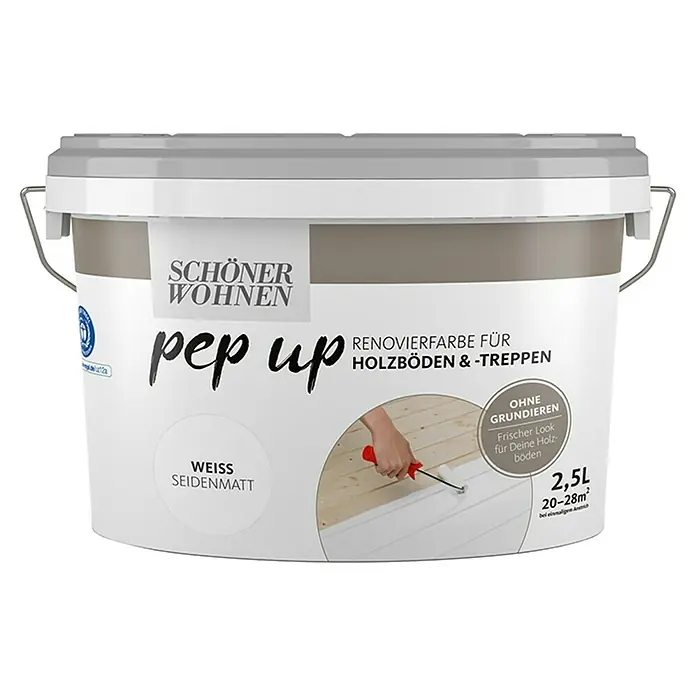 SCHÖNER WOHNEN-Farbe Pep up Renovierfarbe für Holzböden & -Treppen - Weiß, 2,5 l, Seidenmatt - Vorderansicht