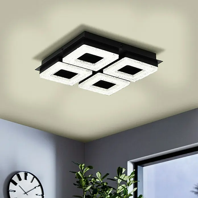 Eglo LED-Wand- & Deckenleuchte Fradelo 1 - 16 W, L x B x H: 28 x 28 x 6 cm, Schwarz/Weiß, Warmweiß - Stimmungsaufnahme