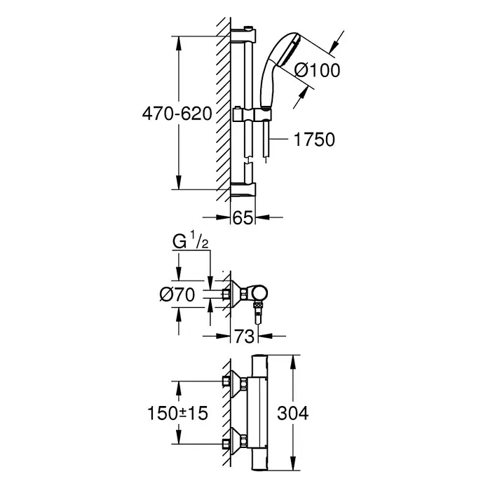 Grohe Brause-Set Precision Start - Antikalk-System, Lochabstand: 150 ± 15 mm, Chrom