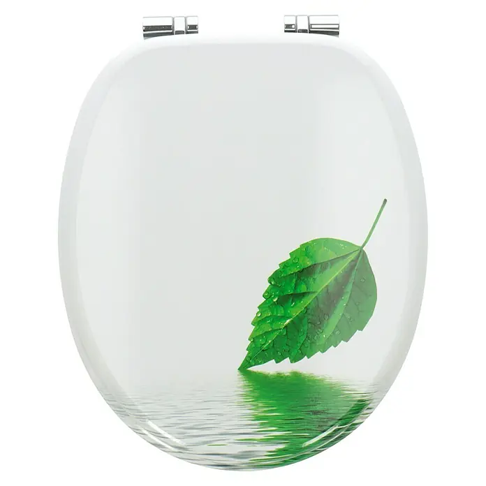 Poseidon WC deska [SI] Leaf - S samodejnim spuščanjem, MDF, Snemljiv, Bele barve/zelene barve - Pogled iz ptičje perspektive