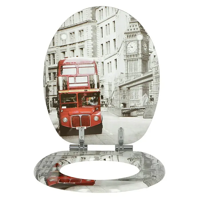 Poseidon WC-Sitz London Bus - Mit Absenkautomatik, MDF, Grau/Rot - Vorderansicht