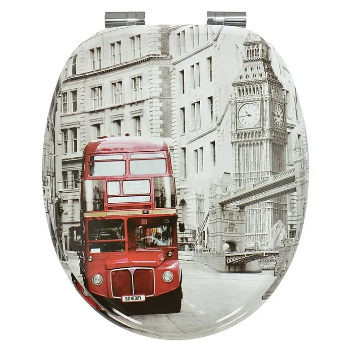 Poseidon WC-Sitz London Bus - Mit Absenkautomatik, MDF, Grau/Rot - Draufsicht