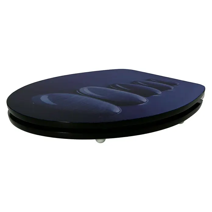 Poseidon Toiletzitting Bato Stone - Softclose, Hout, Blauw - Zijaanzicht links