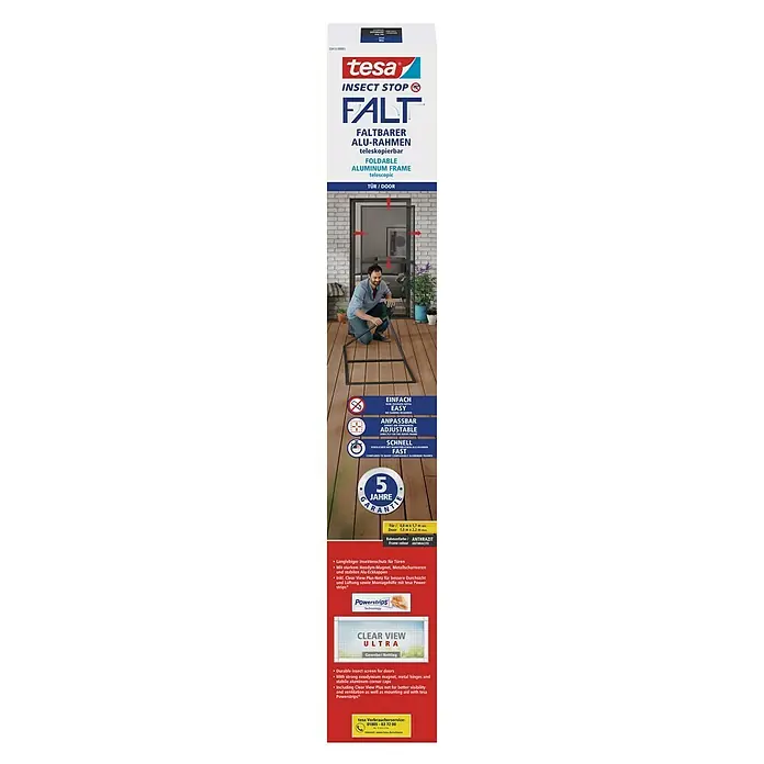 Tesa Insektenschutztür Insect Stop FALT - B x H: 100 x 220 cm, Farbe Rahmen: Anthrazit, Schrauben - Vorderansicht