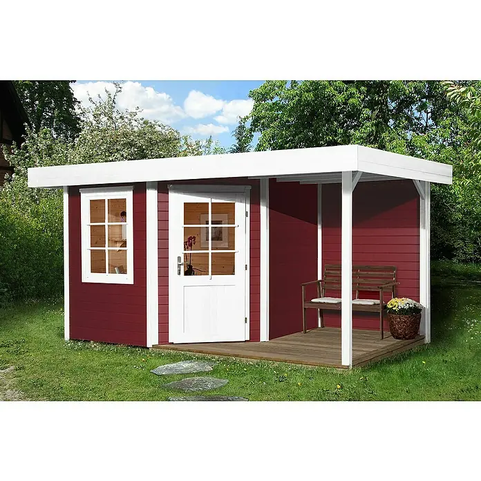 Weka Gartenhaus Designhaus 213 A+ - B x T: 500 x 278 cm, Holz, 9,163 m², Wandstärke: 28 mm, Schwedenrot/Weiß - Stimmungsaufnahme