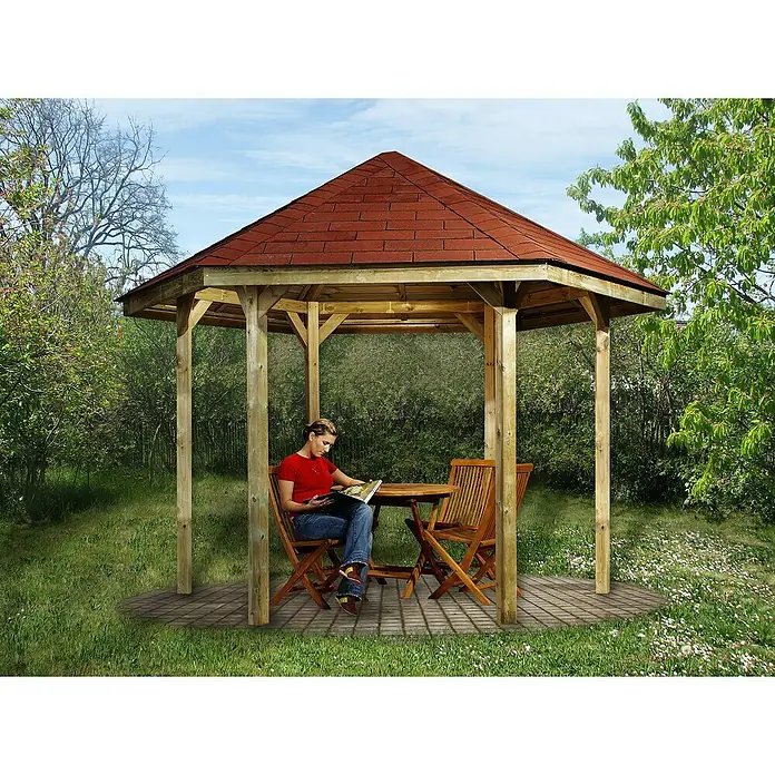 Weka Pavillon 656 Set - L x B: 376 x 326 cm, Mit Dachschindeln - Anwendungsbeispiel