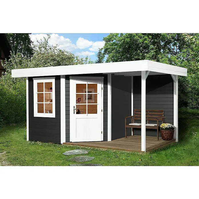 Weka Gartenhaus Designhaus 213 A - B x T: 442 x 278 cm, Holz, 9,425 m², Wandstärke: 28 mm, Anthrazit/Weiß - Stimmungsaufnahme