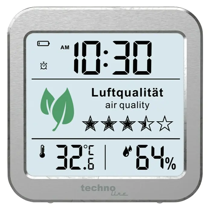 Technoline Luftqualitätsmonitor WL1020 - Digitales Display, 82 x 25 x 82 mm - Vorderansicht