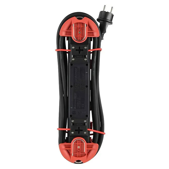 Base de enchufe para estancias con humedad - x 4, 4 m, IP44, Negro/Rojo - Vista ascendente