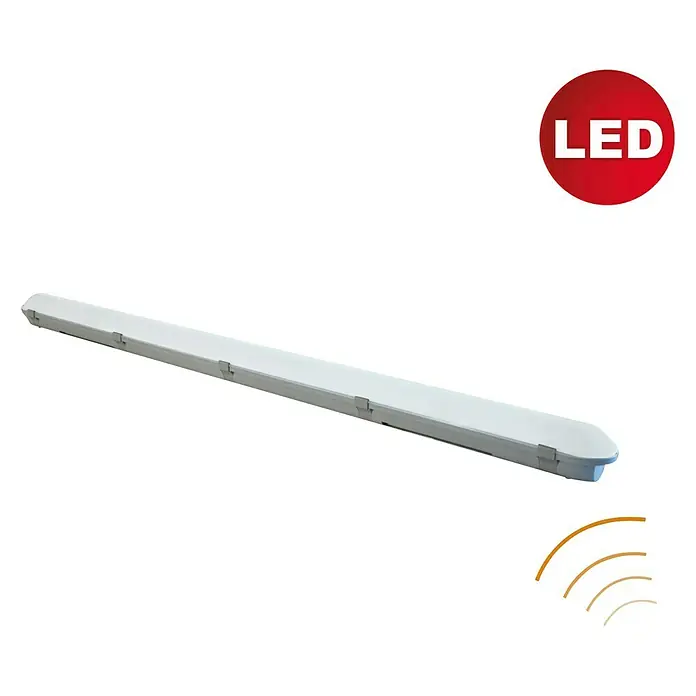 LED-Feuchtraum-Lichtleiste - 36 W, Länge: 125 cm, Bewegungssensor, Neutralweiß, IP65 - Diagonale Ansicht