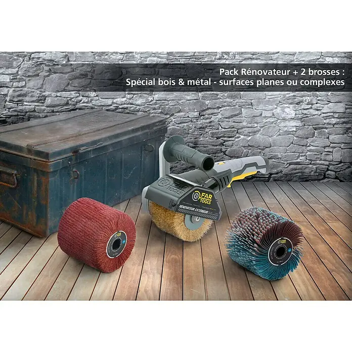 Fartools Multischleifer REX 120C - 1.300 W, Inkl. Messingdraht-, Kunstfaser- & Lamellenbürste (gekrümmtes Holz)