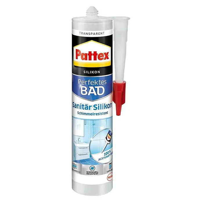 Pattex Sanitär-Silikon Dusche&Bad - Transparent, 300 ml, Gebrauchsfertig - Vorderansicht