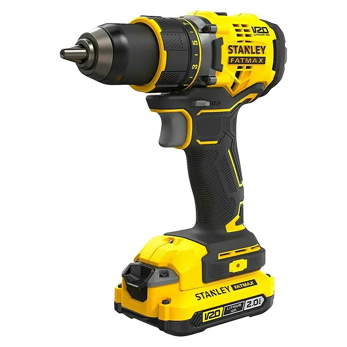 Stanley FatMax Taladro atornillador de batería SFMCD720D2K - 18 V, 2 baterías, 2 Ah, Número de revoluciones de marcha en vacío: 600 r.p.m. - 2.100 r.p.m. - Vista angular
