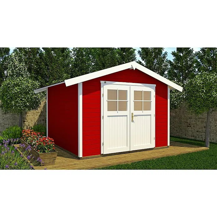 Weka Gartenhaus 122 - Holz, 5,663 m², Wandstärke: 28 mm, Schwedenrot/Weiß - Stimmungsaufnahme