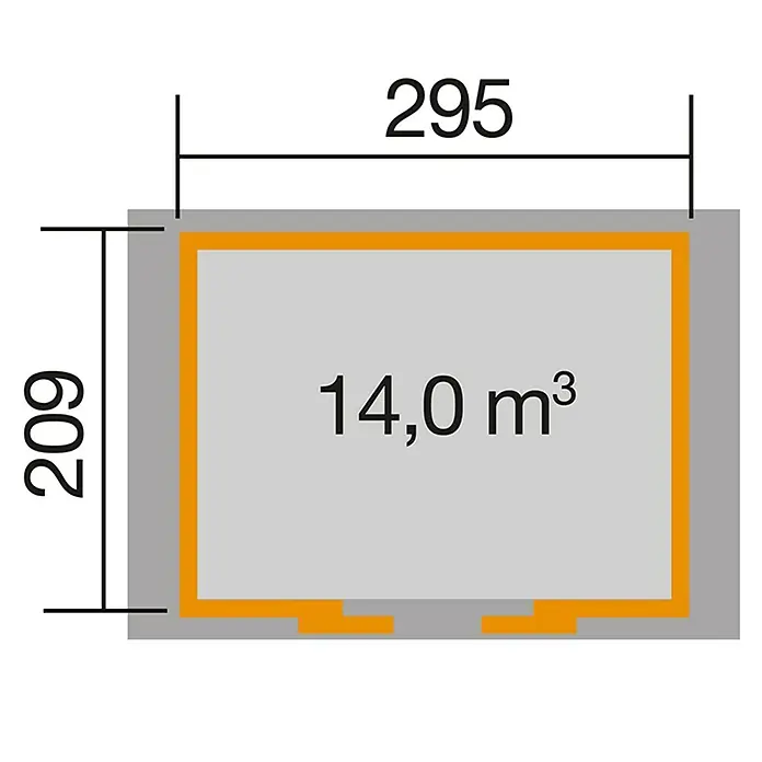 Weka Gerätehaus 228 - B x T: 344 x 241 cm, Holz, 6,343 m², Wandstärke: 21 mm, Schwedenrot/Weiß - Skizze