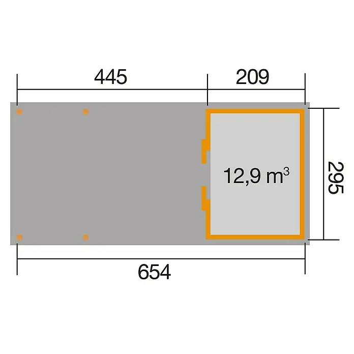 Weka Gartenhaus 225 B - B x T: 676 x 336 cm, Holz, 19,345 m², Wandstärke: 21 mm - Skizze