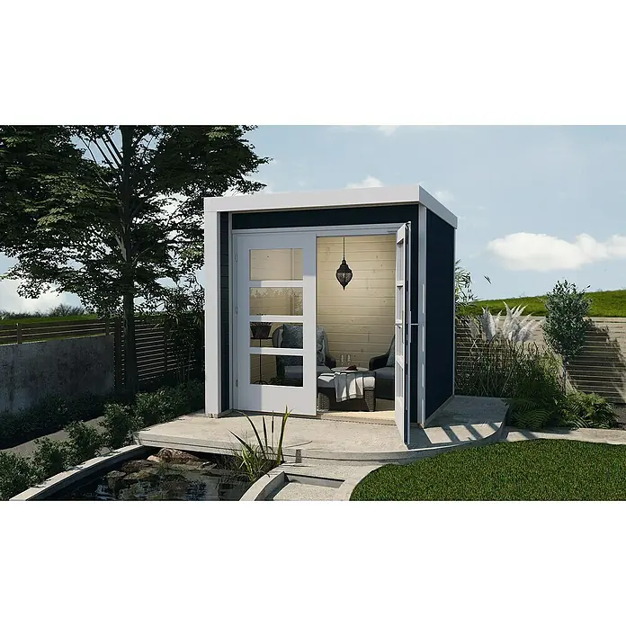 Weka Gartenhaus Designhaus 262 A - B x T: 214 x 215 cm, Holz, 4,285 m², Wandstärke: 21 mm, Anthrazit/Weiß - Stimmungsaufnahme