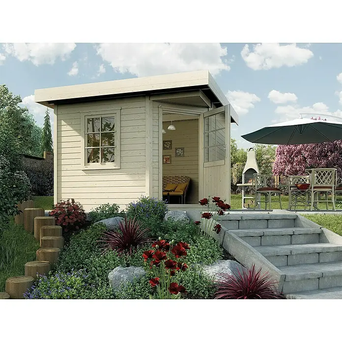 Weka Gartenhaus Designhaus 213+ - B x T: 278 x 278 cm, Holz, 5,664 m², Wandstärke: 28 mm, Natur - Stimmungsaufnahme