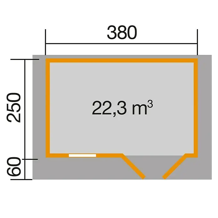 Weka Gartenhaus 111 - B x T: 460 x 324 cm, Holz, Wandstärke: 28 mm, Mit Vordach (60 cm) - Skizze