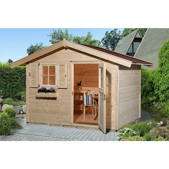 Weka Gartenhaus 123 - B x T: 380 x 239 cm, Holz, 6,17 m², Wandstärke: 28 mm, Natur - Stimmungsaufnahme