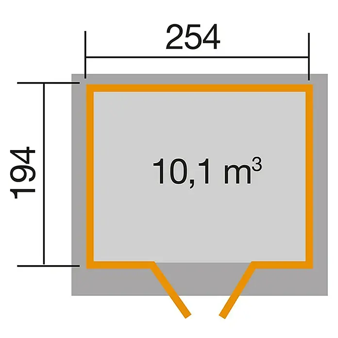 Weka Gerätehaus 325 - B x T: 256 x 237 cm, Holz, 4,95 m², Wandstärke: 19 mm - Skizze