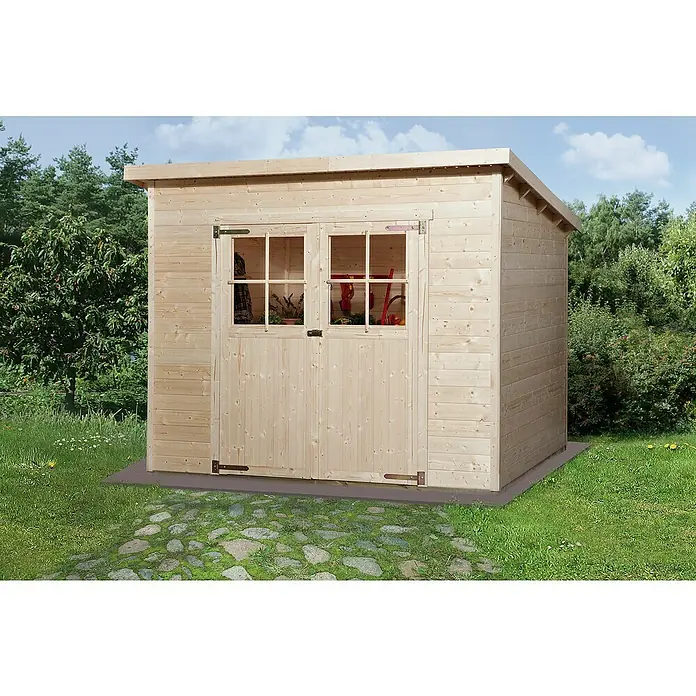 Weka Gerätehaus 325 - B x T: 256 x 237 cm, Holz, 4,95 m², Wandstärke: 19 mm - Stimmungsaufnahme