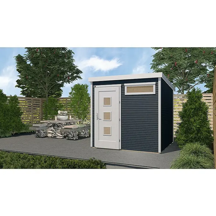 Weka wekaLine Gartenhaus 171 - B x T: 248 x 253 cm, Holz, 5,66 m², Wandstärke: 28 mm, Anthrazit - Stimmungsaufnahme