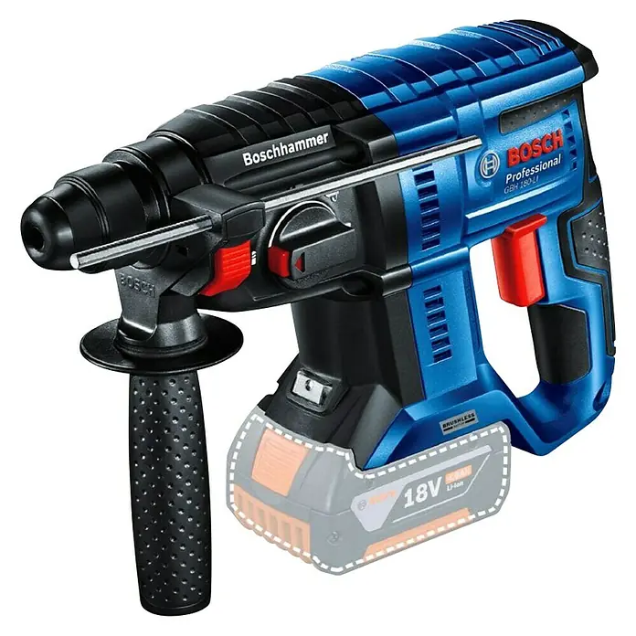 Bosch Professional Akumulatorska udarna bušilica GBH 180-LI SOLO - 18 V, Bez akumulatora, Broj okretaja pri praznom hodu: 0 okr/min - 1.800 okr/min, Jačina pojedinog udarca: 2 J - Dijagonalni pogled