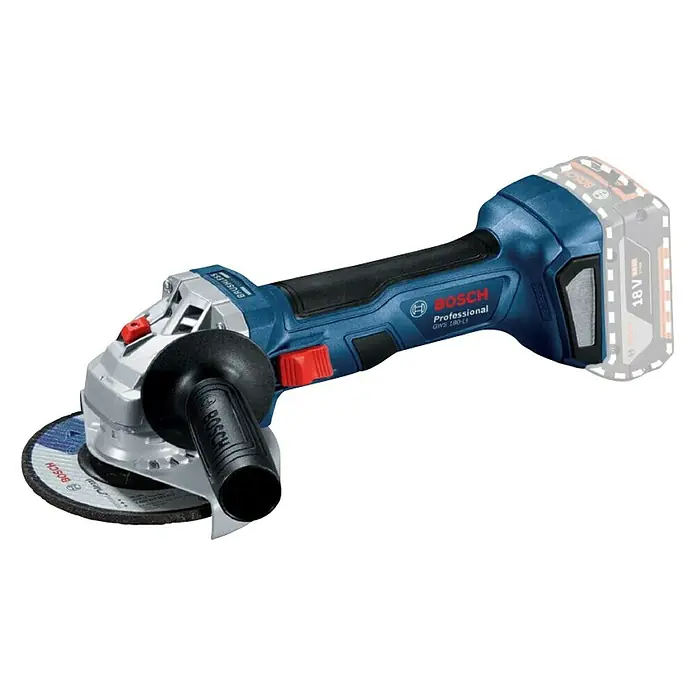 Bosch Professional Akumulatorska kutna brusilica GWS 180-LI Solo - 18 V, Promjer rezne ploče: 125 mm, Broj okretaja pri praznom hodu: 0 okr/min - 11.000 okr/min - Dijagonalni pogled