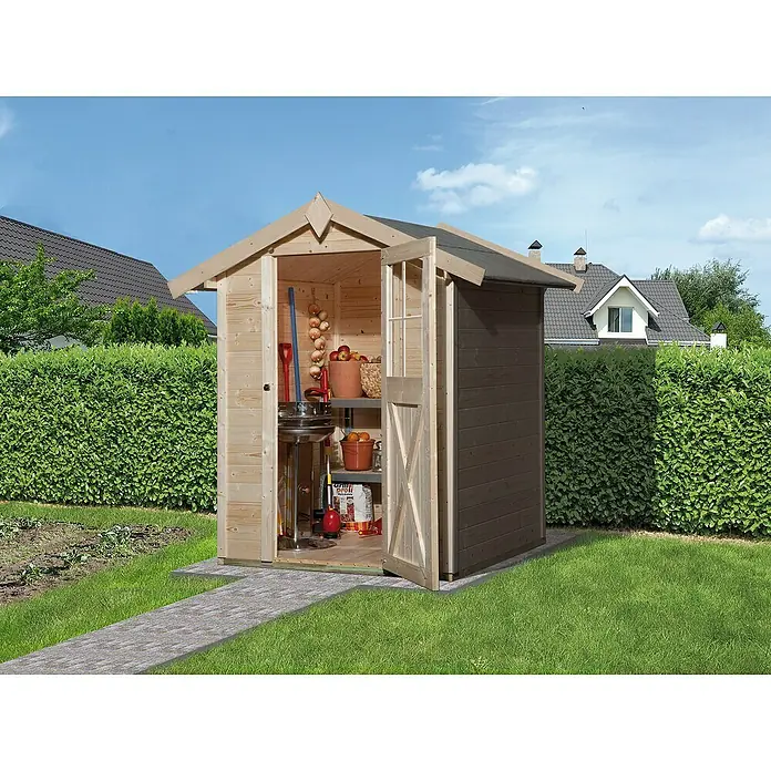 Weka Gartenhaus 317 - B x T: 191 x 171 cm, Holz, Wandstärke: 19 mm, Unbehandelt - Stimmungsaufnahme