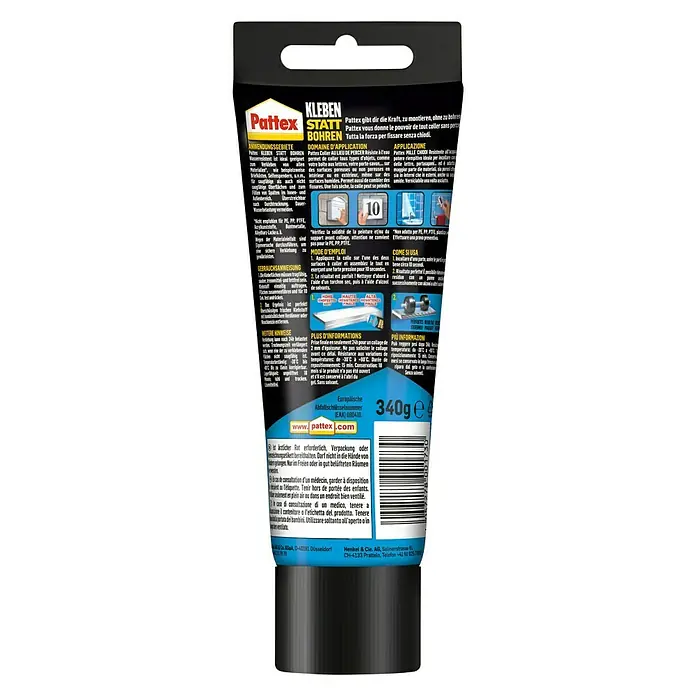 Pattex Kleben statt Bohren - 340 g, Wasserbeständig - Rückansicht