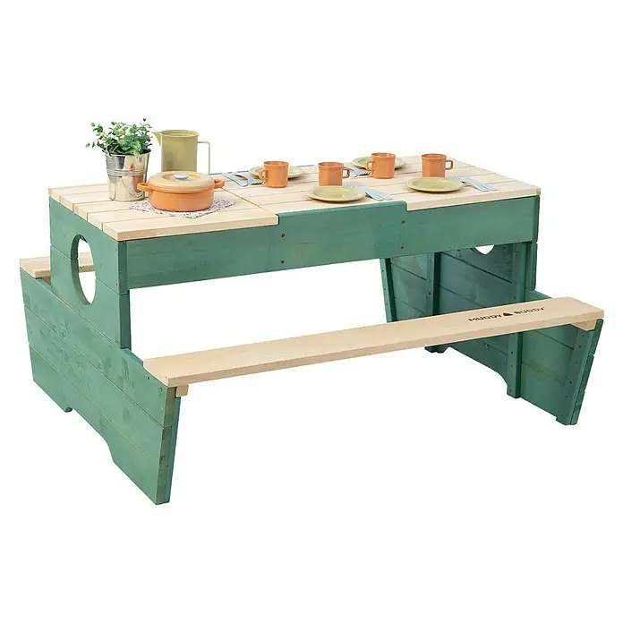 Muddy Buddy Kinder-Sitzgruppen-Set Creator - L x B x H: 100 x 90 x 50 cm, Salbeigrün, Natur - Diagonale Ansicht
