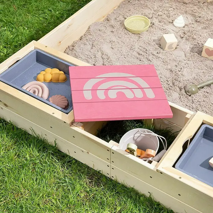 Muddy Buddy Sandkasten Beach Rebel - 135 x 125 x 20 cm, Holz, Rosa/Natur - Stimmungsaufnahme