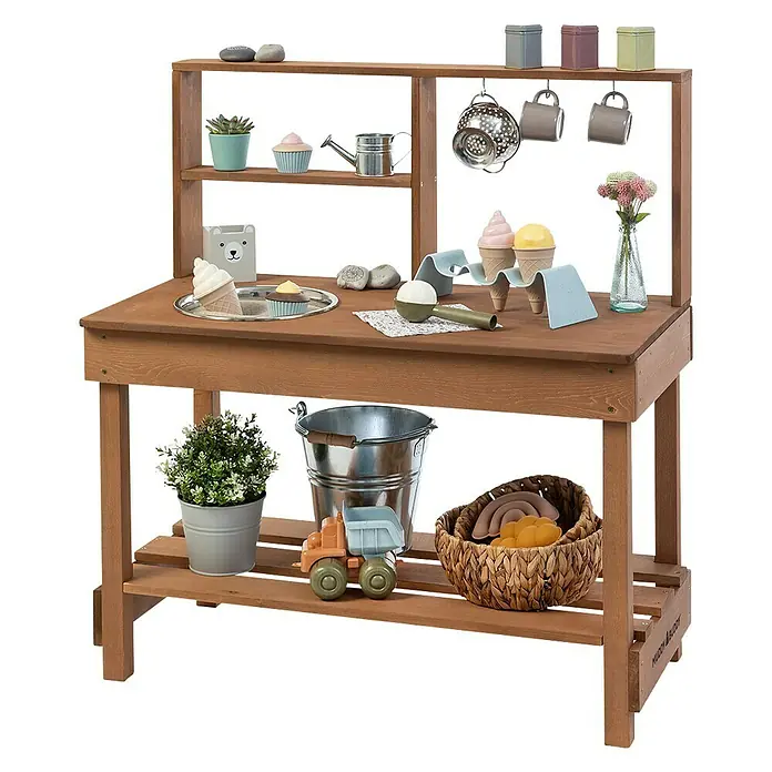 Muddy Buddy Matschküche Mud Starter - 80 x 40 x 90 cm, Holz, Braun - Vorderansicht