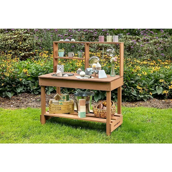 Muddy Buddy Matschküche Mud Starter - 80 x 40 x 90 cm, Holz, Braun - Stimmungsaufnahme