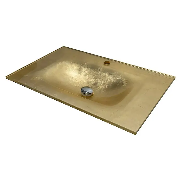 Lavabo Cristal - 101 x 46 cm, Orificios para grifo: Medio, Dorado - Vista angular