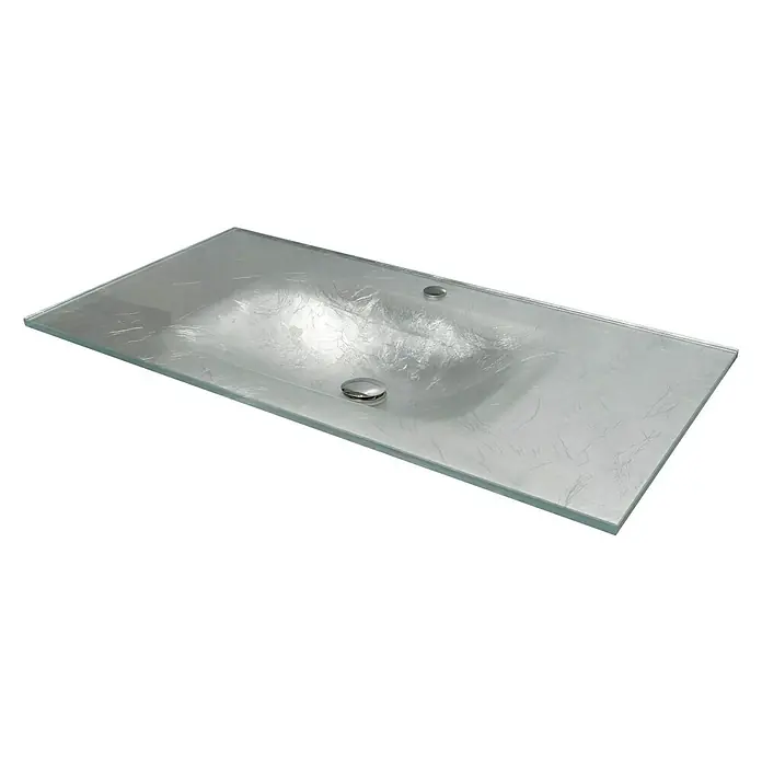 Lavabo Cristal - 81 x 46 cm, Orificios para grifo: Medio, Plateado - Vista angular