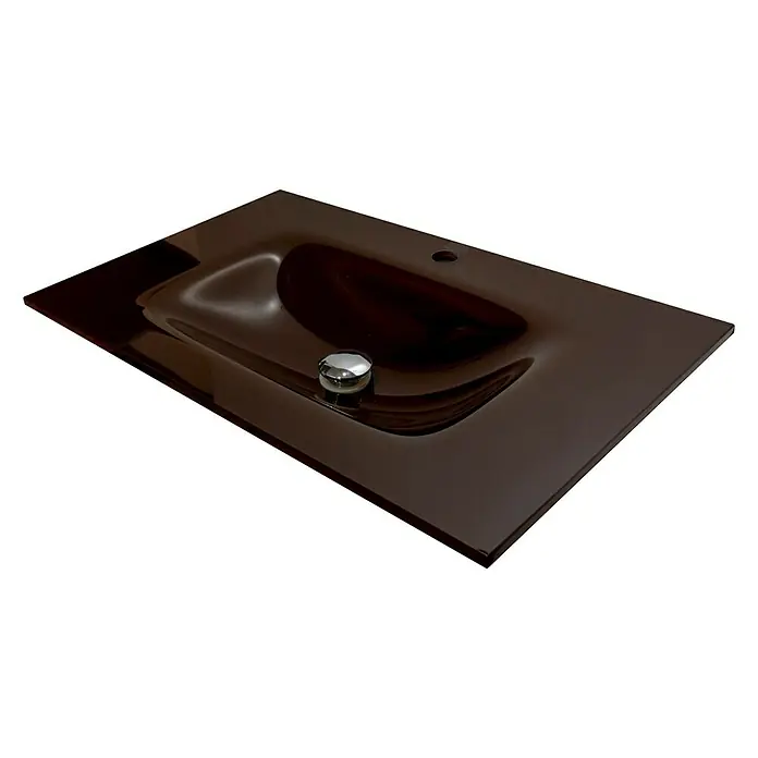 Lavabo Cristal mate - 101 x 46 cm, Orificios para grifo: Medio, Chocolate - Vista angular