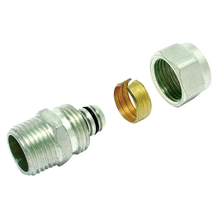 Standard Hidráulica Entronque de compresión TurboSkin M - 20 mm, Rosca exterior: ¾″, Latón - Vista angular